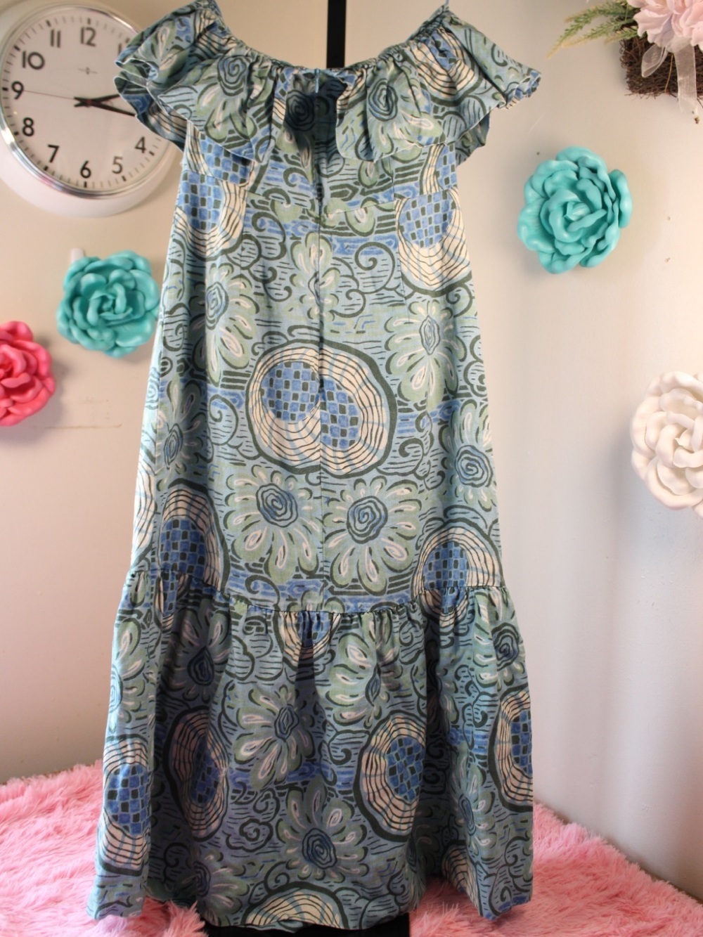 RHODE Teal and Green Strapless Ruffle Midi Dress Size 12 - Picture 14 of 16